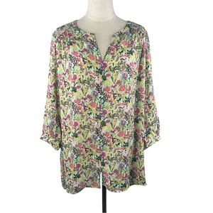 Cynthia Rowley Women’s Colorful Ditsy Micro Spring Floral Blouse Size 2X